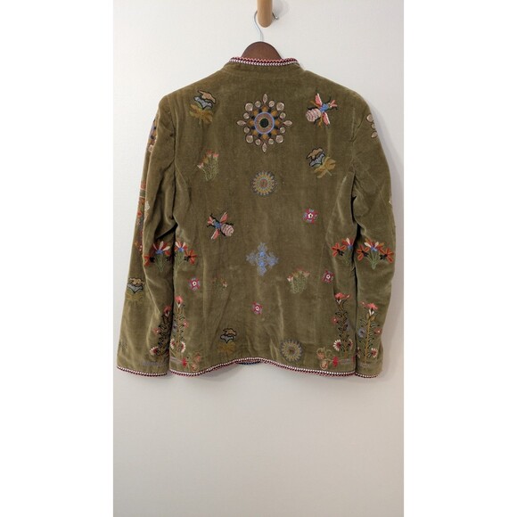 Zara Embroidered Velvet Jacket S Floral Boho Indie Retro Hippie Art Olive Green - Picture 7 of 14